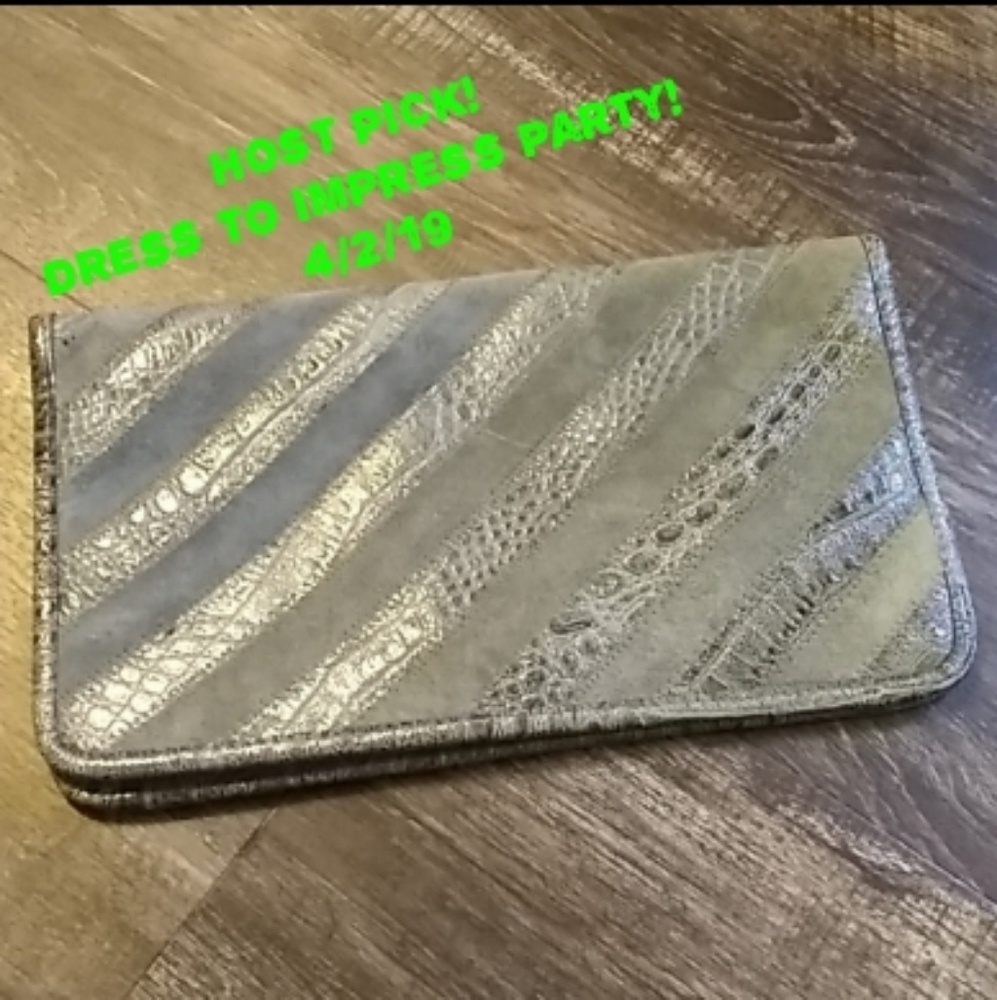🌺Vintage WALBORG Grey Leather and Suede Clutch